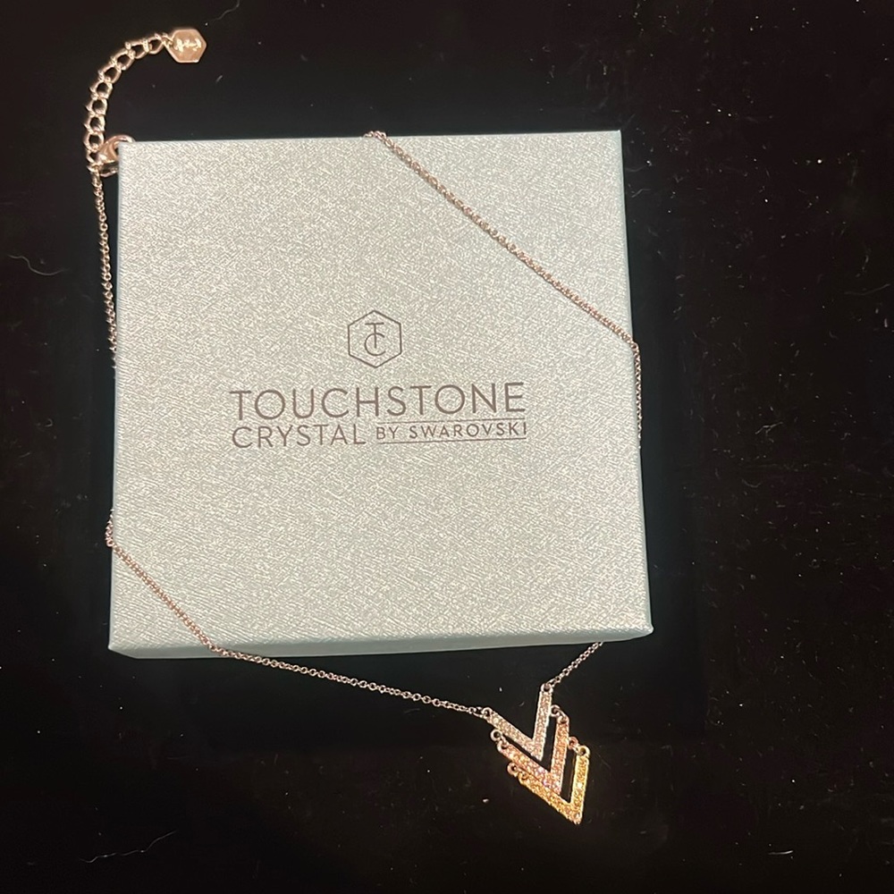 Touchstone Swarovski Crystal Triple V Necklace. 15”-18”